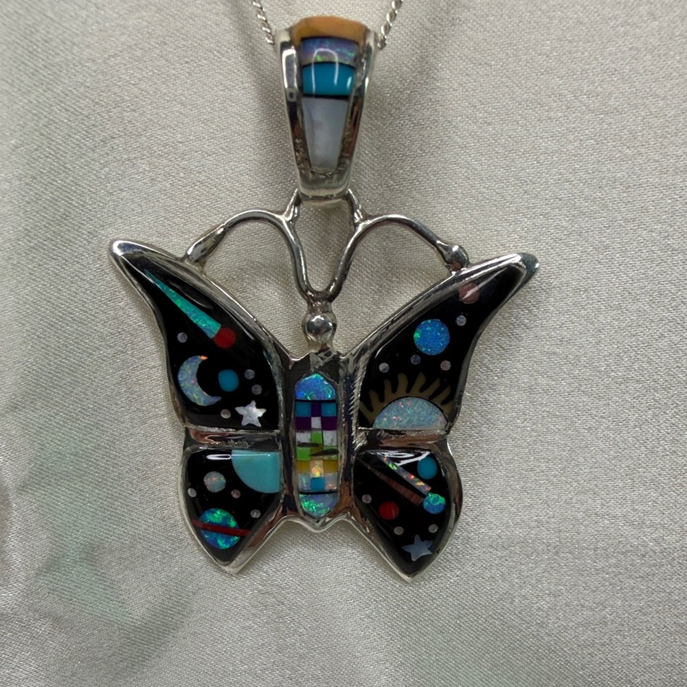 Navajo Father Sky Multistone Inlay Pendant By SM